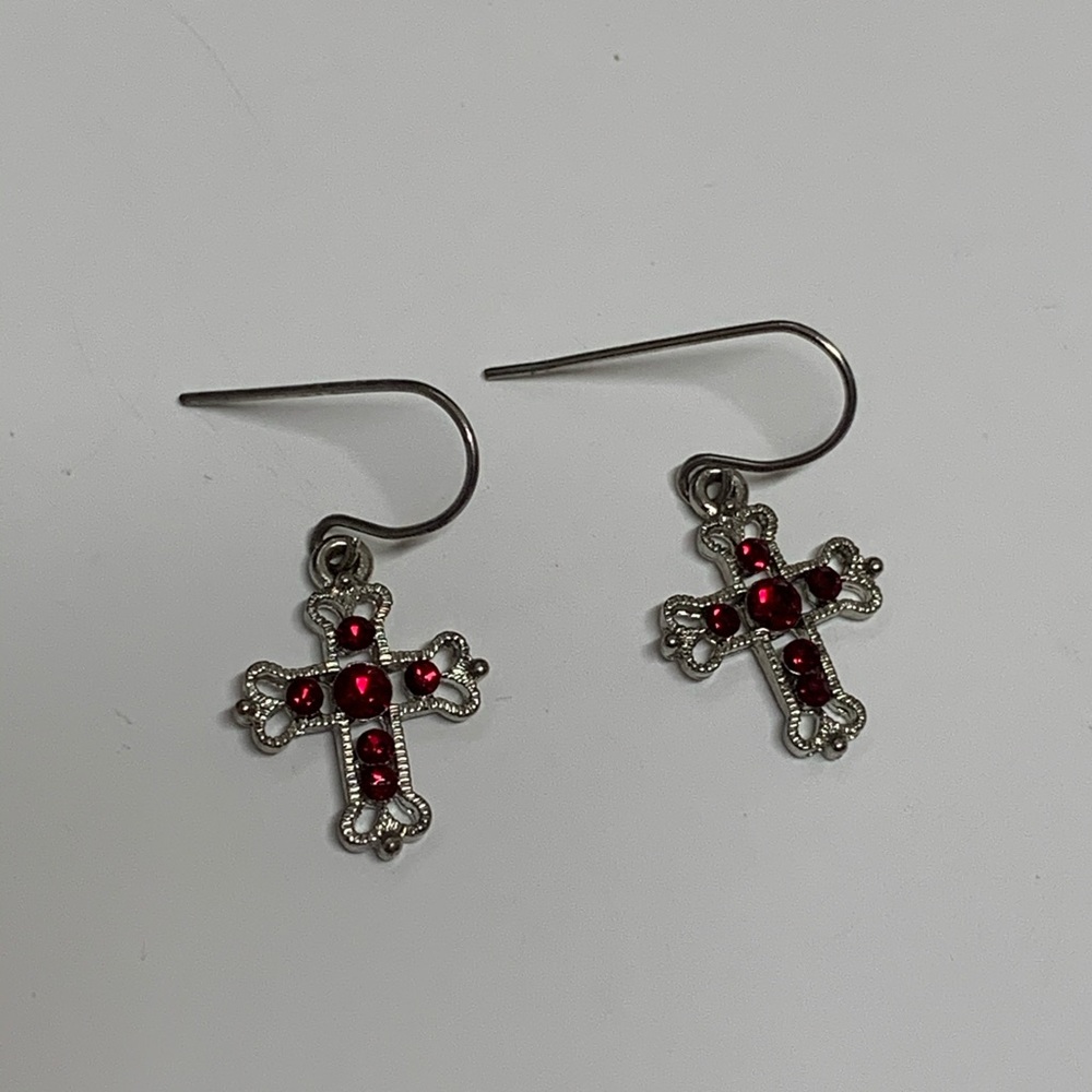 2 for $8- 1 pair of Ruby Red Cross Earrings
